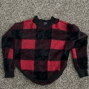 Medium express sweater, black and red checked. Soft chenille like feel.